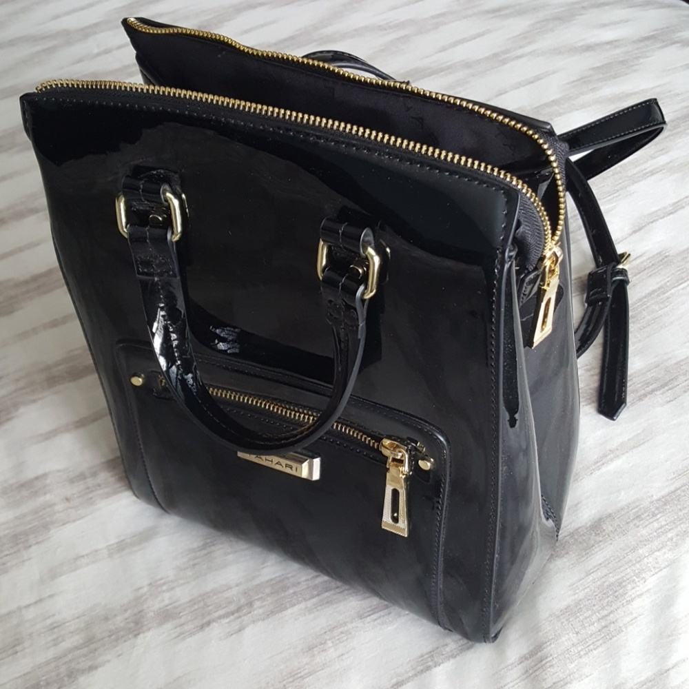 Tahari "Condo" Black Patent Leather Backpack